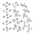 thumbnail image 2 of Juego de 24 pendientes de botón, barra plana HELIX con circonita cúbica, pequeños regalos de moda Plata, 2 of 6