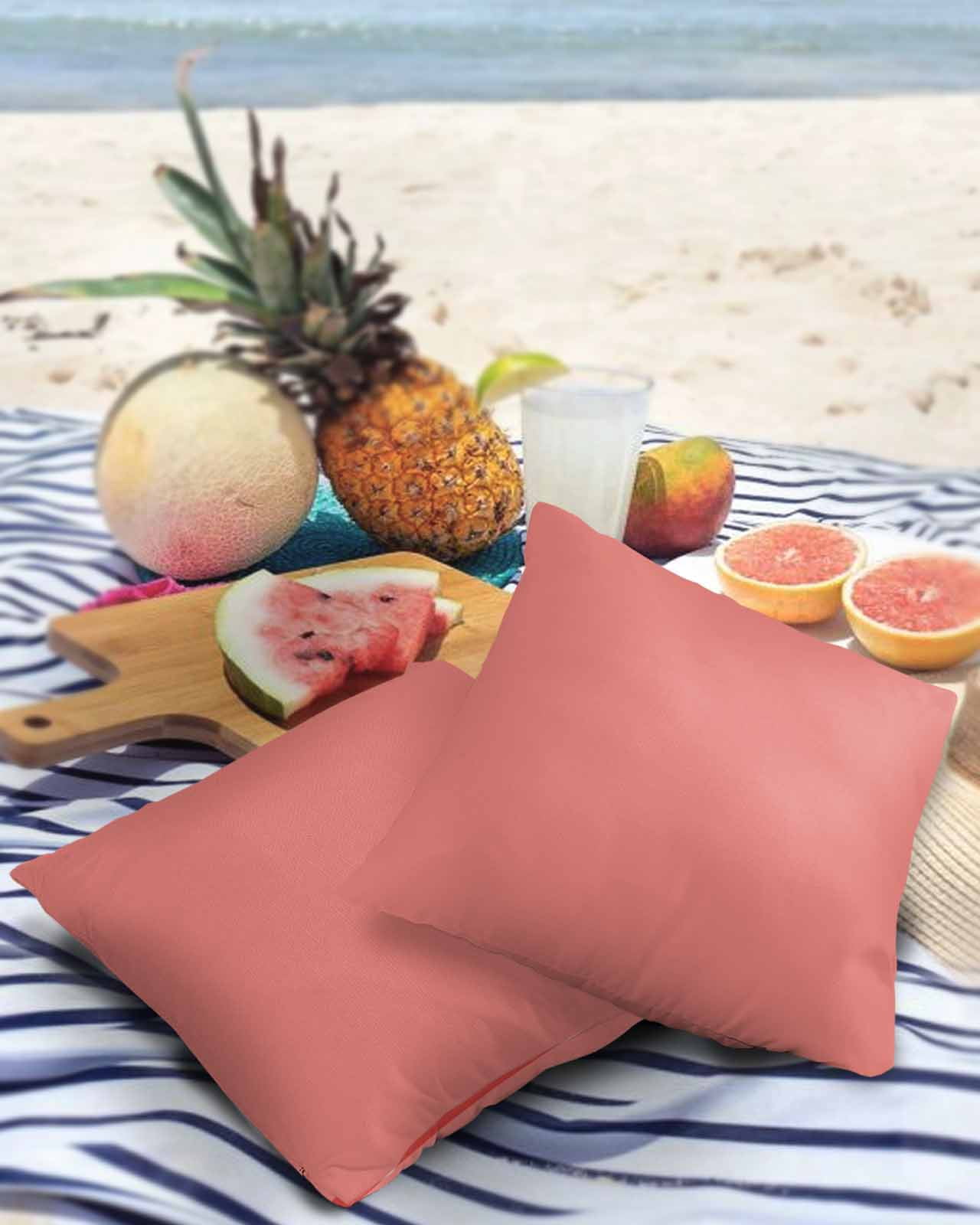 Pack of 2 Outdoor Pillow Covers, Peach Solid Waterproof Square Throw Pillowcase Cushion Decorative Pillow Covers for Couch Patio Tent, 18x18 in