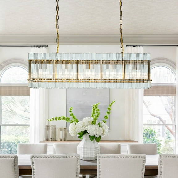 5-Light Modern Antique Gold Handmade Glass Shade Dining Room Chandelier 38" Classic Kitchen Island Lighting Fixture