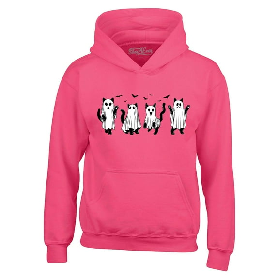 Shop4Ever Men's Cat Ghosts Halloween Hooded Sweatshirt Hoodie XX-Large Heliconia Pink