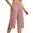 thumbnail image 2 of Frostluinai Womens Capris Yoga Wide Leg Pants High Waist Solid Capris Summer Baggy Lounge Pants Stretchy Slit Hem Capris with Pockets, 2 of 9