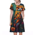 thumbnail image 1 of Easygdp Colorful Owl Forest para Vestido Transpirable de Mujer, Vestido Suelto de Manga Corta con Pliegues y Bolsillos para el Verano, 1 of 6