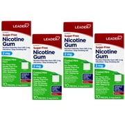 4 Pack - LEADER Nicotine Gum Stop Smoking Aid, 2 mg Nicotine, Sugar-Free, Coated Mint Flavor, 10 Count