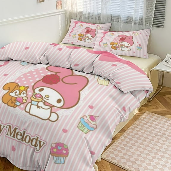 MY MELODY Bedding Set Anime Three-piece for Boys Girls Teens Queen