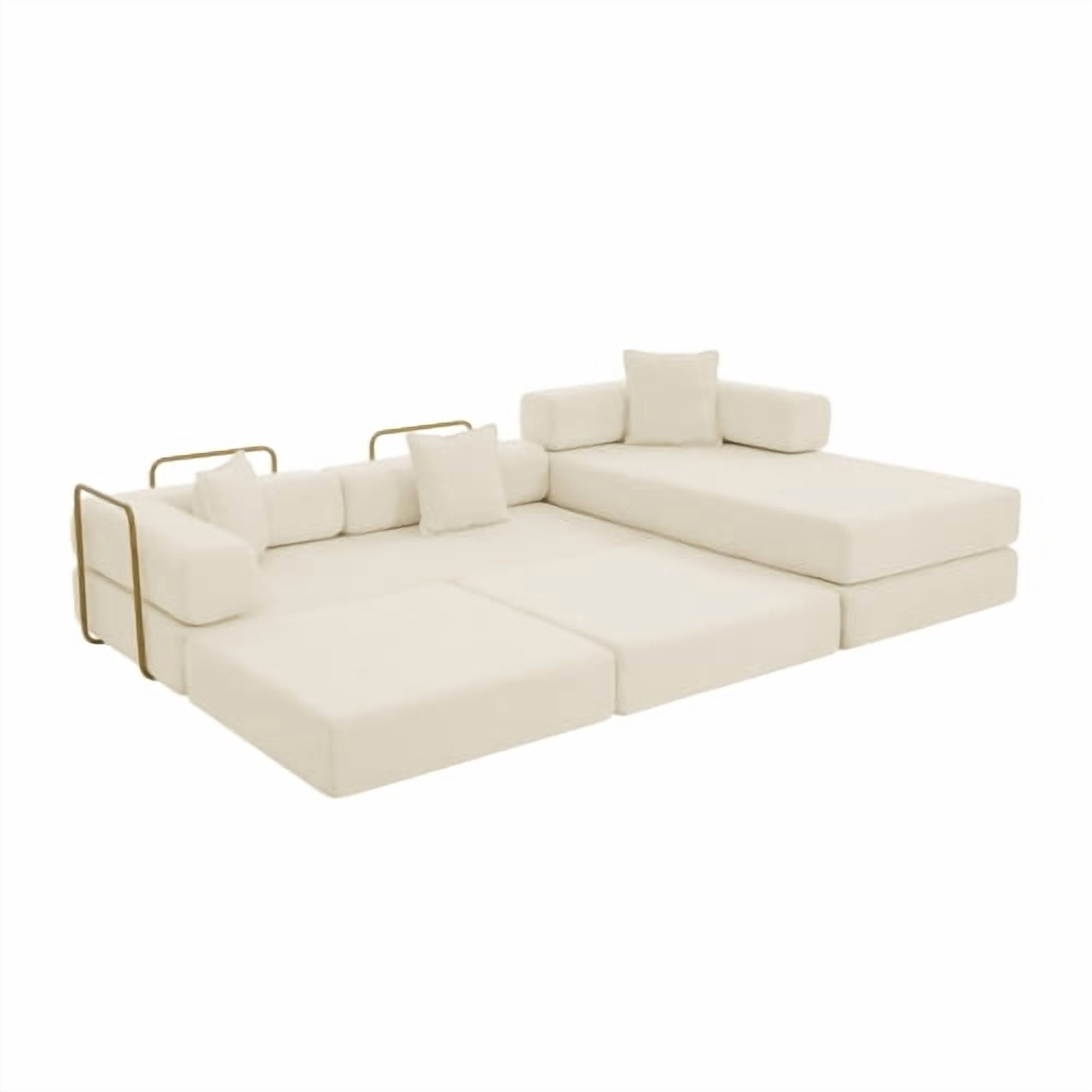 108" Modular Sectional Sofa with L-Shape Chaise, Convertible Sleeper Sofa Bed, Corduroy Cloud Couch with Deep Seat, No Assembly Required, Removable Backrest, Beige