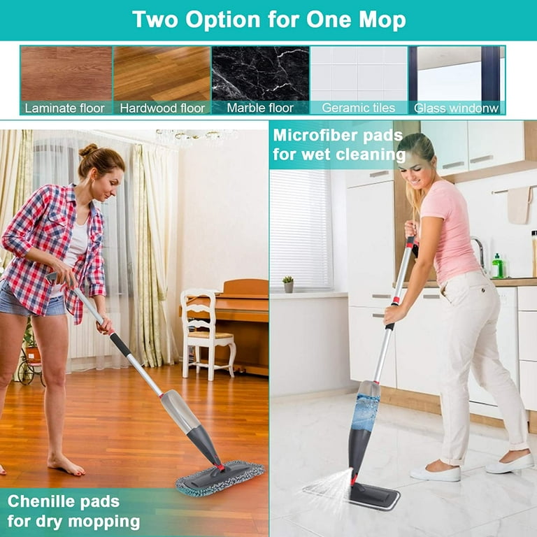 TMA Spray Mop T30, Mop for Floor Cleaning with 2 Microfiber Washable Pads  and 14 oz Refill Bottle, Floor Mop for Hardwood, Ceramic Tiles, Laminate,  Cement, and More - Red and White 