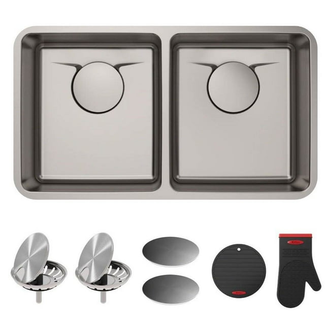Kraus Dex Series 33 Inch Undermount Double Bowl Stainless Steel Kitchen Sink