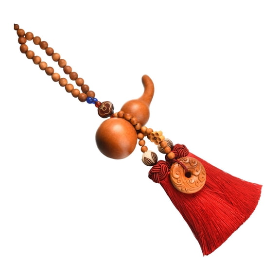 Gourd Statue Car Pendant Wooden Rearview Mirror Charm Dangling Ornament for Auto Interior Feng Shui Decor
