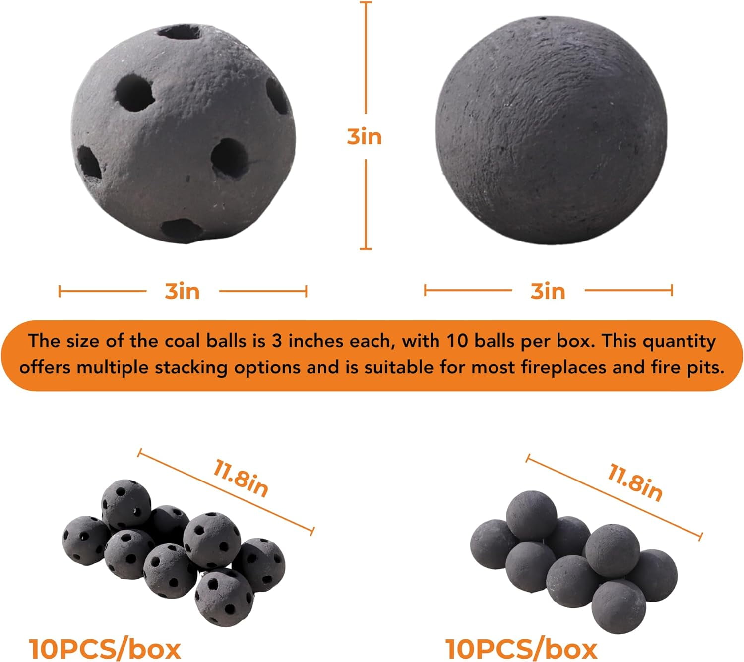 Heyfurni 10pcs Ceramic Fire Balls,Round Fire Stones Set for Indoor and Outdoor Gas,Propane Fireplace Fire Bowl, Fire Pit Accessories,3 inch, Black