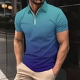 thumbnail image 5 of WREESH Men's Gradient Zippered T-Shirt Casual Printed Short Sleeve Henley with Turn Down Collar a Modern Top with Zipper Detail and Gradient Style Light Blue, 5 of 5