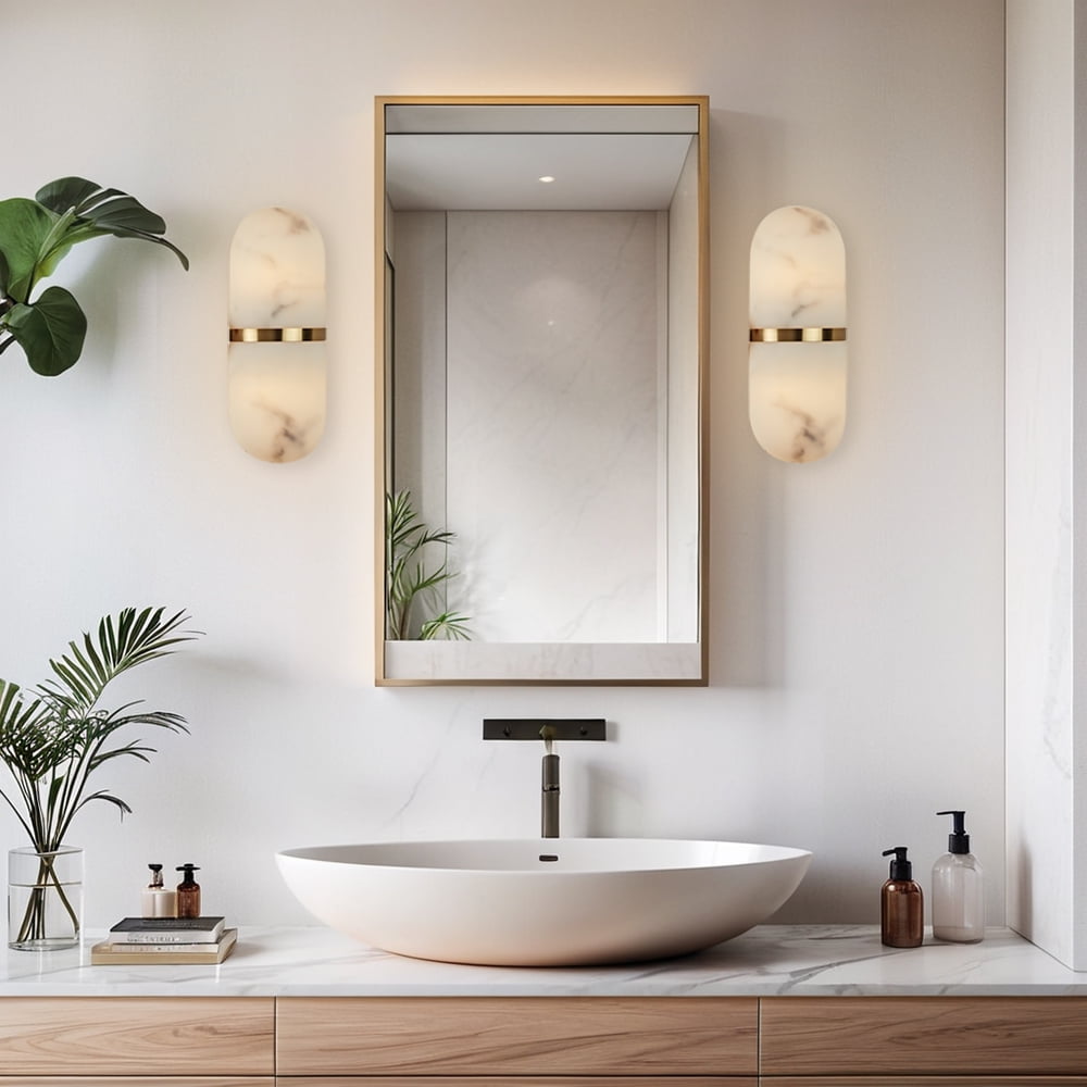 Sturdy Pill Antique Brass Resin Vanity Light, Hand-polished Wall Light, Wall-Mounted Sconce with Soft Shine, Indoor Sconce beside Mirror, for Living Room, Dining Room, Entryway, Bedroom, Hallway