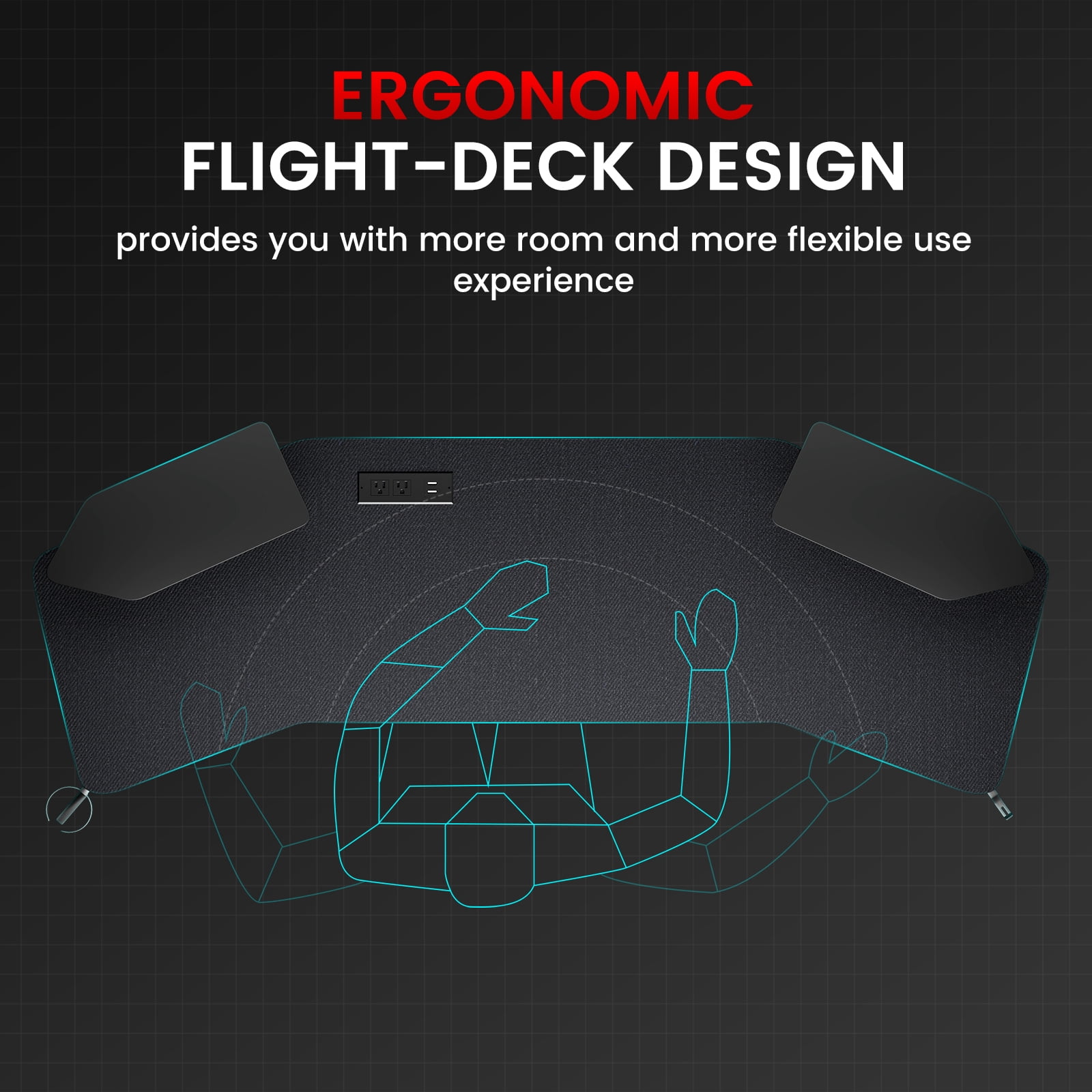 GTRACING Wing-Shaped Gaming Desk with Power Outlet, RGB LED Lights, Removable Monitor Stand, Full-sized Mouse Pad, Headphone Hook & Cup Holder, Black