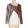 thumbnail image 4 of IROINNID Discount Womens Long Sleeve V-Neck Shirts V- Stripe Color Blocking Printing Recreational Tops,Brown, 4 of 9