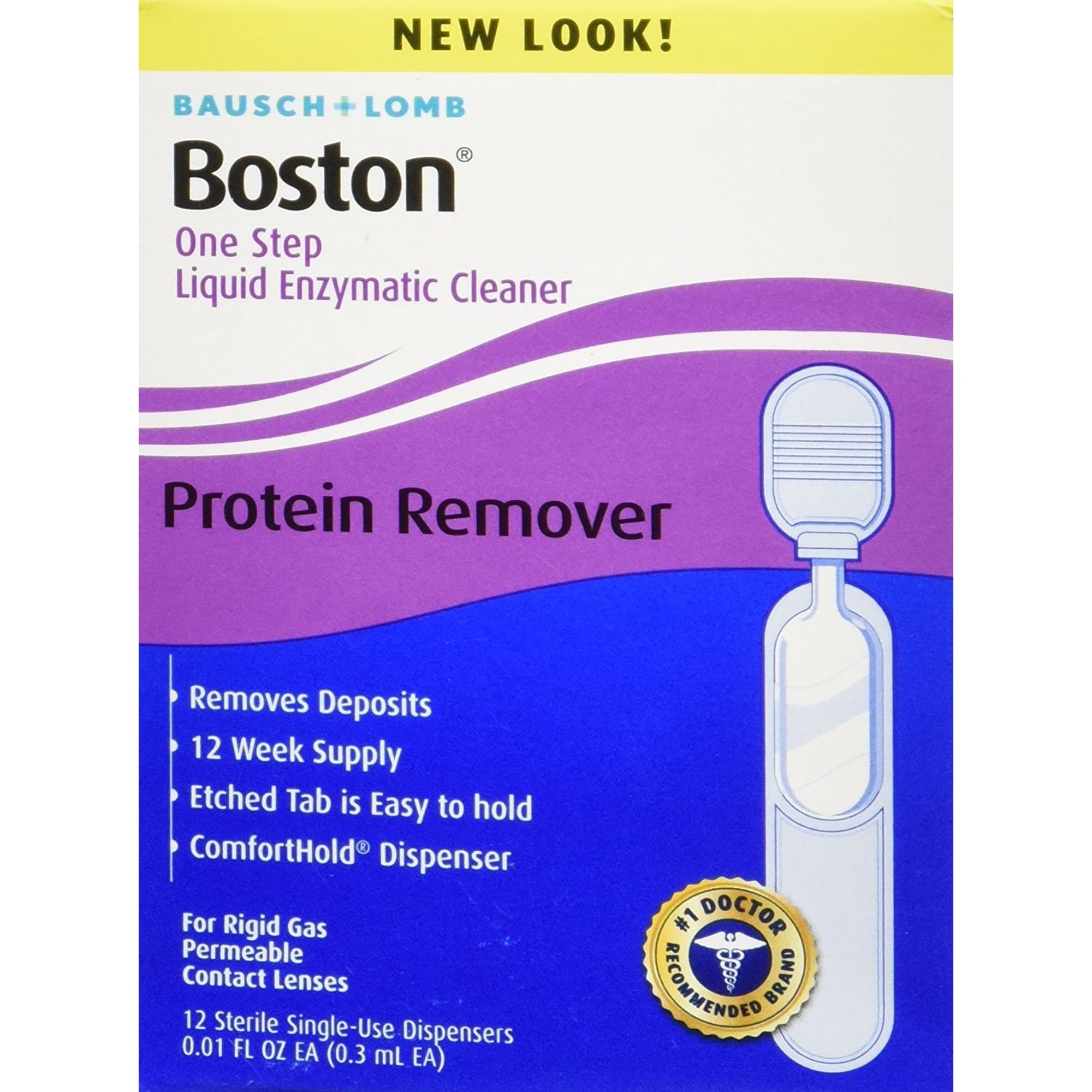 Bausch & Lomb Contact Lens Solution Boston One Step Liquid Enzymatic Cleaner Protein Remover, 3.6 ml, 12 Ct