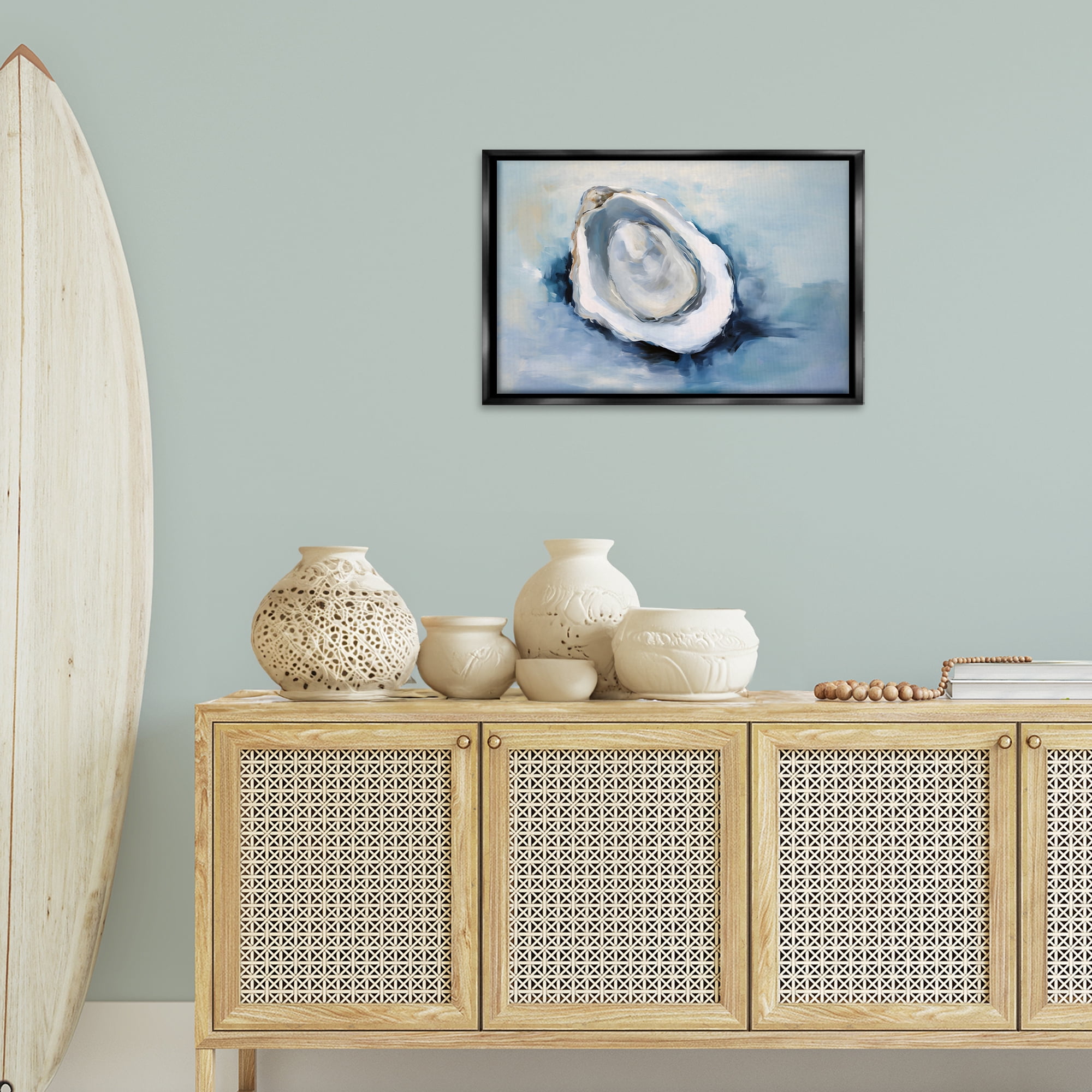 Stupell Industries Traditional Mollusk View Nautical & Beach Painting Black Floater Framed Canvas Art Print Wall Art, 25 x 17