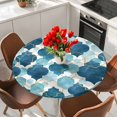 thumbnail image 2 of Round Table Cover 45-54 Inch Blue Geometric Moroccan Waterproof Reusable Table Cloth Round Fitted Vinyl Tablecloth with Elastic Edged for Parties Outdoors, Abstract Art Blue Ombre Modern, 2 of 6