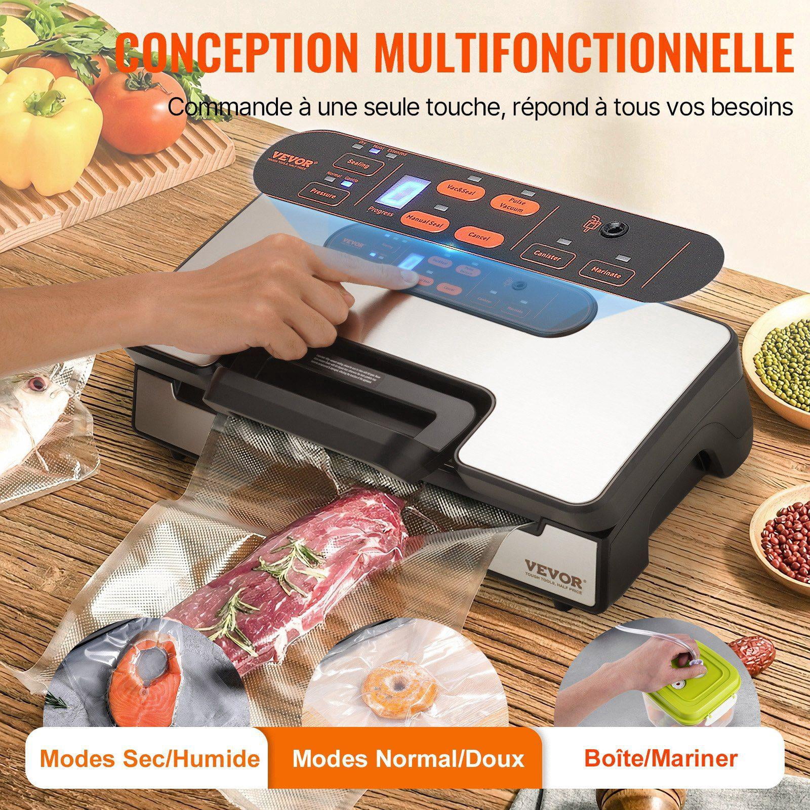 Vacuum Sealer Machine 90Kpa 130W Dual Pump Dual Sealing Automatic Manual Air Sealing System Built in Cutter for Dry Moist Food Storage with Seal Bag External Hose