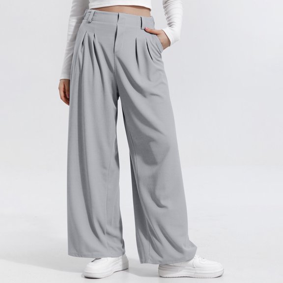 Costeam Womens High Waist Pleated Wide Leg Pants with Side Pockets Lightweight Breathable Fabric Loose Fit Casual Business Full Length Trousers Multi Color