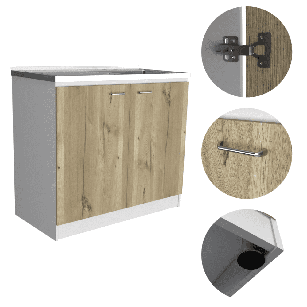 Treevol Furniture, Utility Sink Vernal, Weight: 82.4", Double Door, White / Light Oak Finish