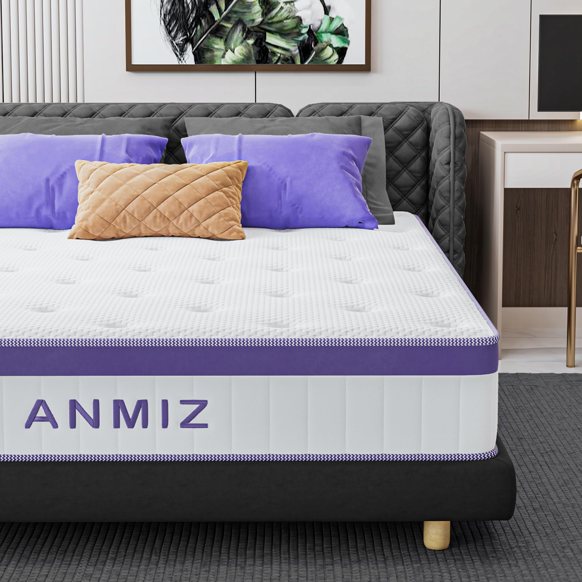 Anmiz 14 inch King Size Mattress, CertiPUR-US Certified Memory Foam Hybrid Mattress in a Box, Breathable Soft Knitted Fabric Cover, 5-Zone Coils Support, Medium Firm Feel, Pressure Relief