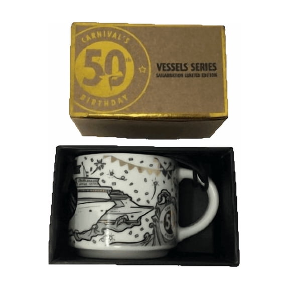 Starbucks Vessels Series 2oz Espresso Demitasse Mini Carnival Cruise Line 50th Anniversary Ceramic Mug