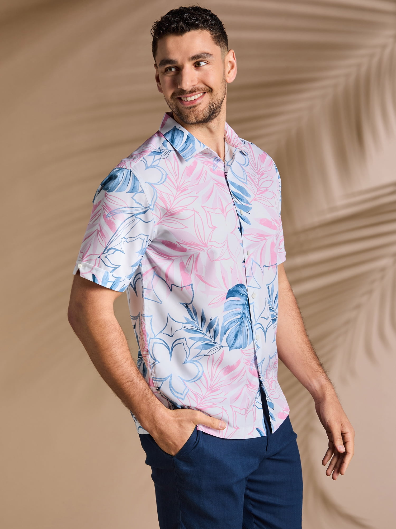Cafe Luna Men's and Big Men's Tropical Flower Print Short Sleeve Shirt, Sizes S-5XL