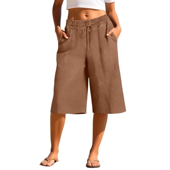 Cekizud Womens Capri Pants Solid Drawstring Waist Breathable Wide Leg Cropped Pants,Sizes S-2XL