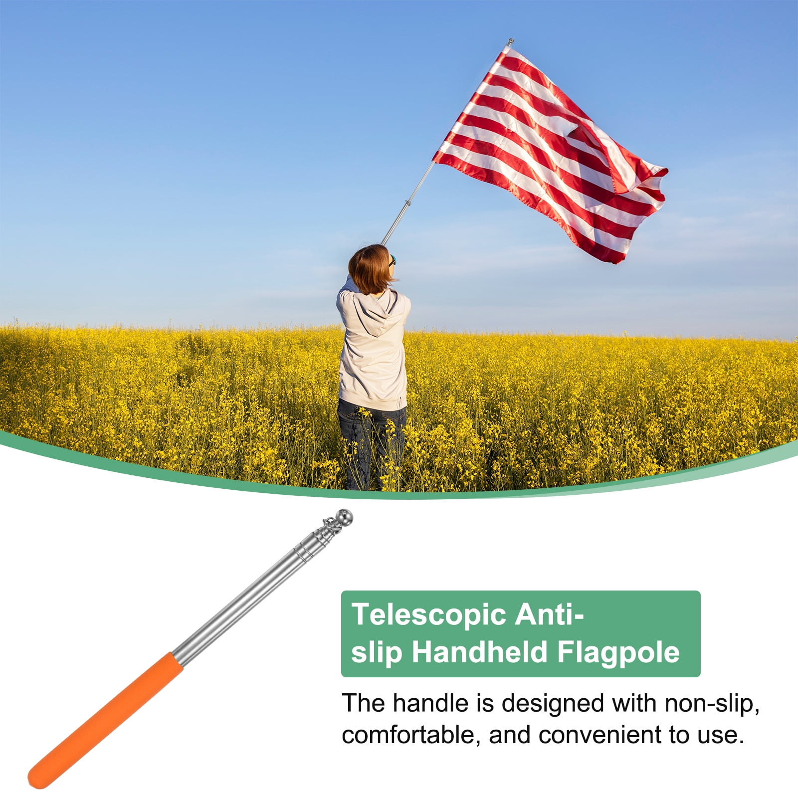 Uxcell 4-Pack 5.25Ft/1.6M Telescopic Flag Pole with Clips Orange