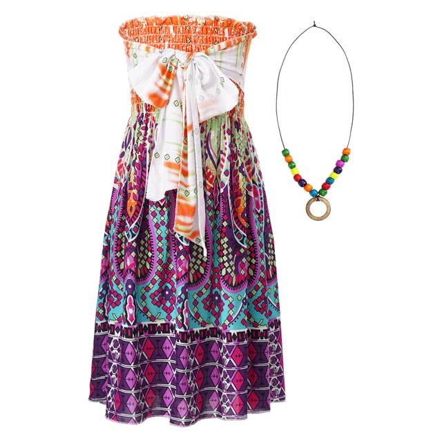zdhoor Robe d'Été de Plage pour Enfants Filles Bohème Imprimé Floral Sans Manches avec Colliers Type H 120