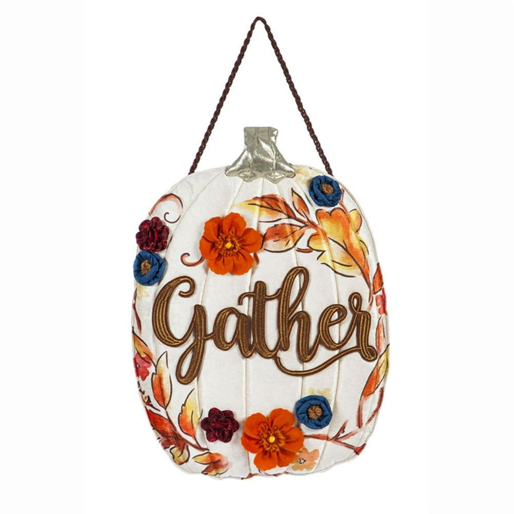 Evergreen Large Door Decor Gather Floral Pumpkin