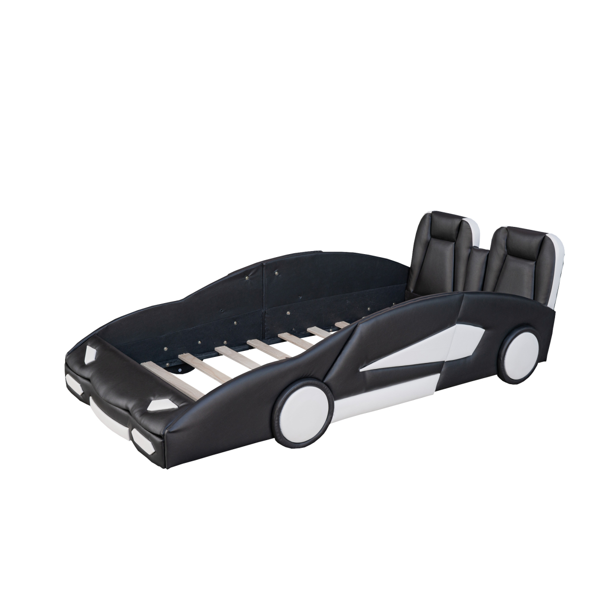 Luckynote Twin Race Car Bed, Wood Platform with Wheels, Car-Shaped Themed Design for Bedroom, Black