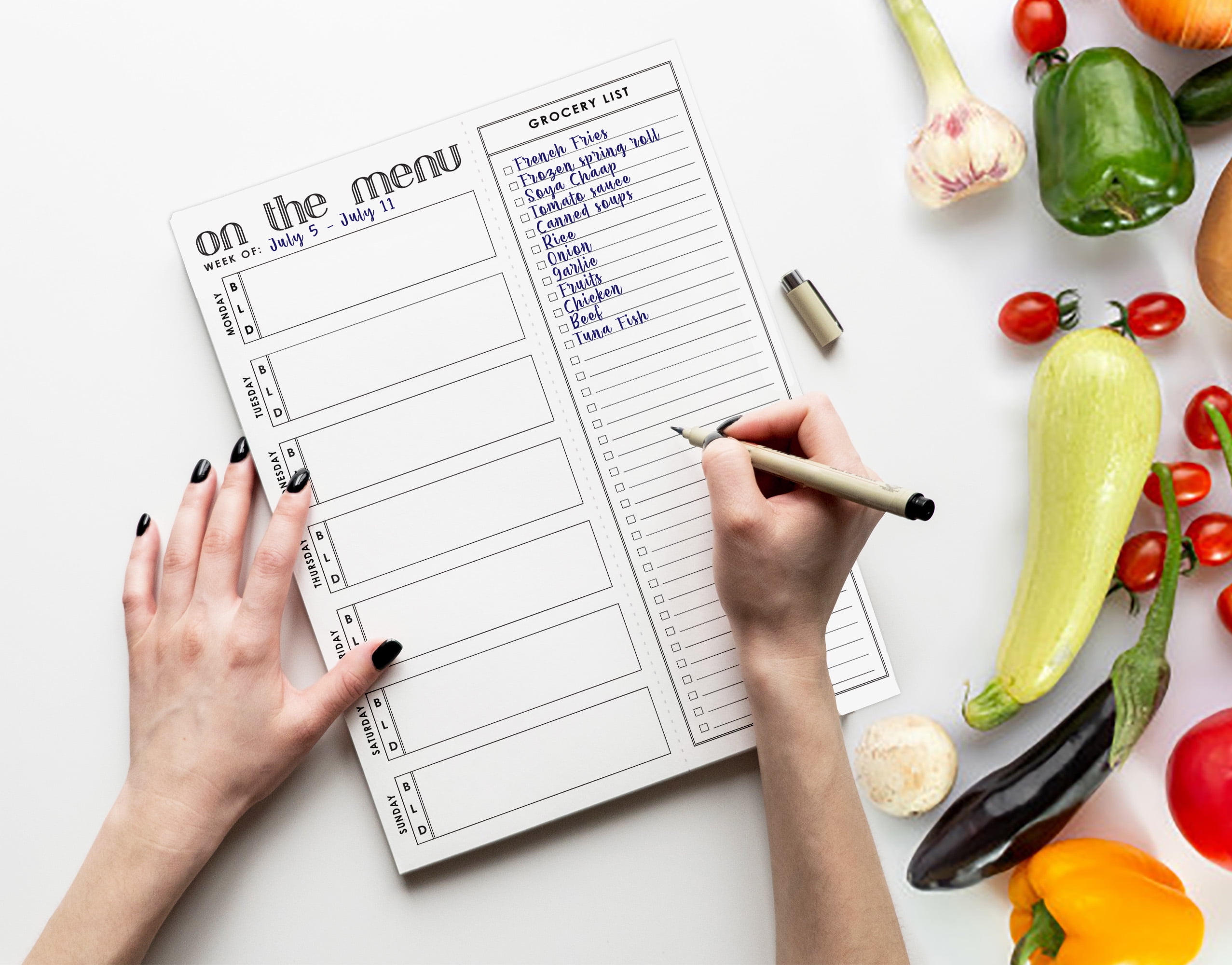Inkdotpot Weekly Meal Planner Notepad 7"x10 , "On The Menu" Magnetic Meal Planning Pad with Tear Off Grocery Shopping List for Fridge- Kitchen & Home - 54 Sheets -5H