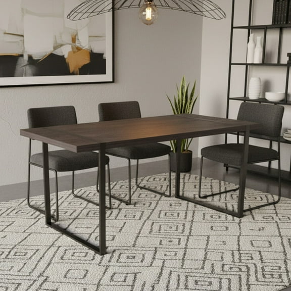 CasaGlajore 59" Modern Wood Dining Table with Black Metal Legs，Industrial Style Dining Table with Wood Table Top