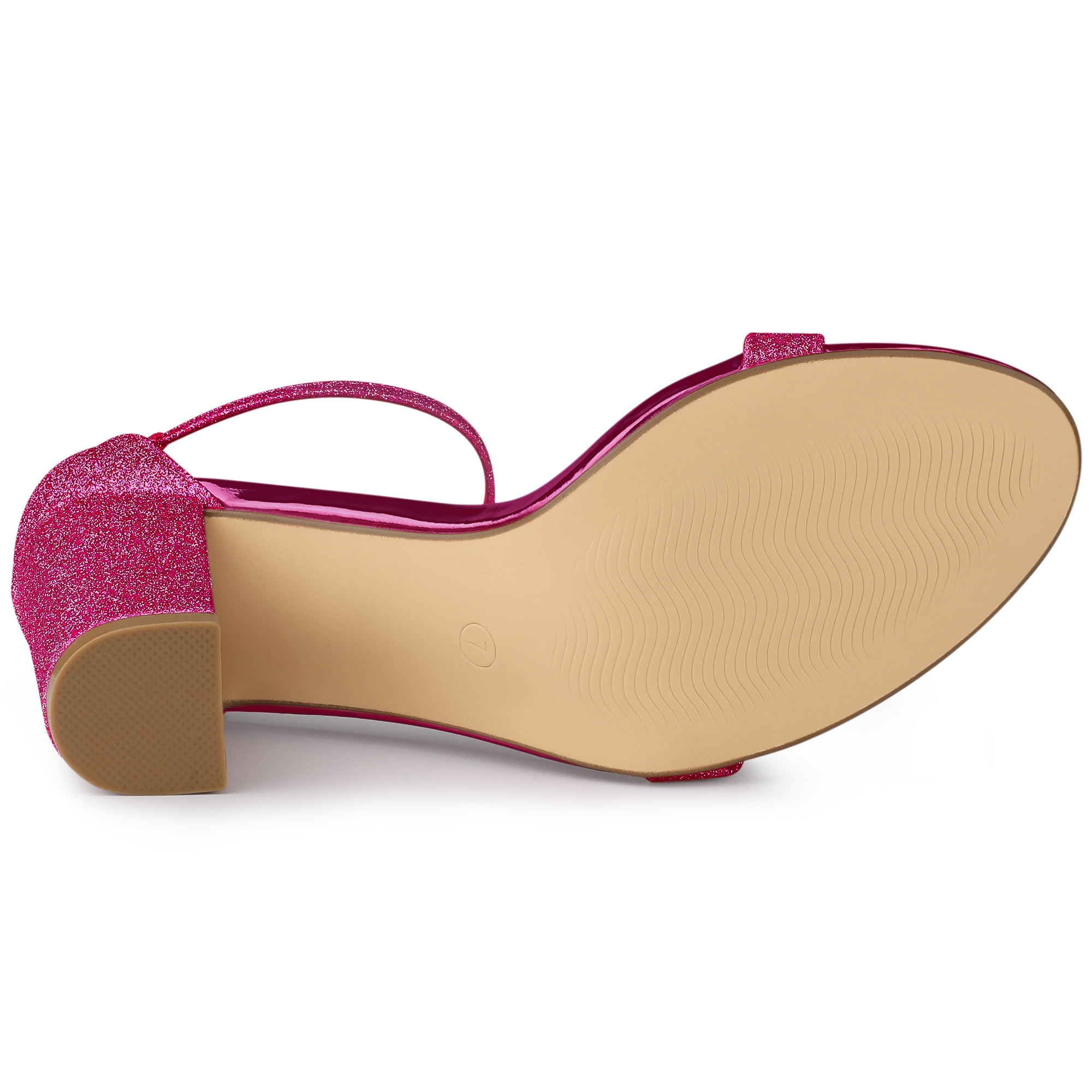 DARING DIVA Women's Ankle Strap Chunky Heels Glitter Vamp Open-Toe Sandals Hot Pink 8.5