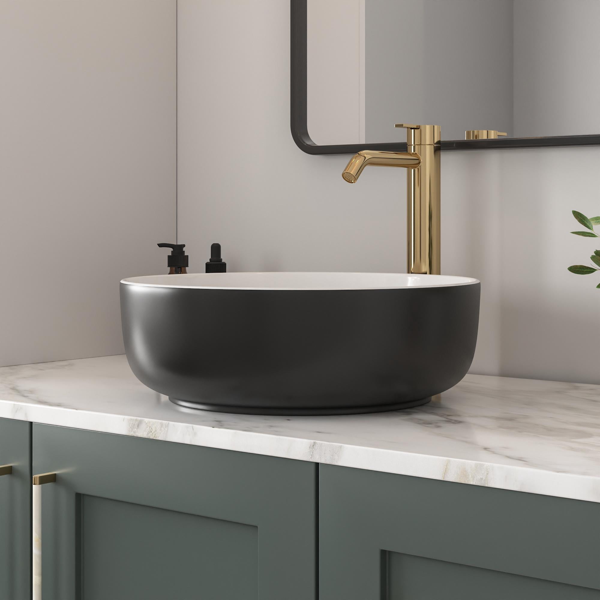 Symmetry 16 in. Round Ceramic Vessel Bathroom Sink in Black and White Body Not Included Faucet
