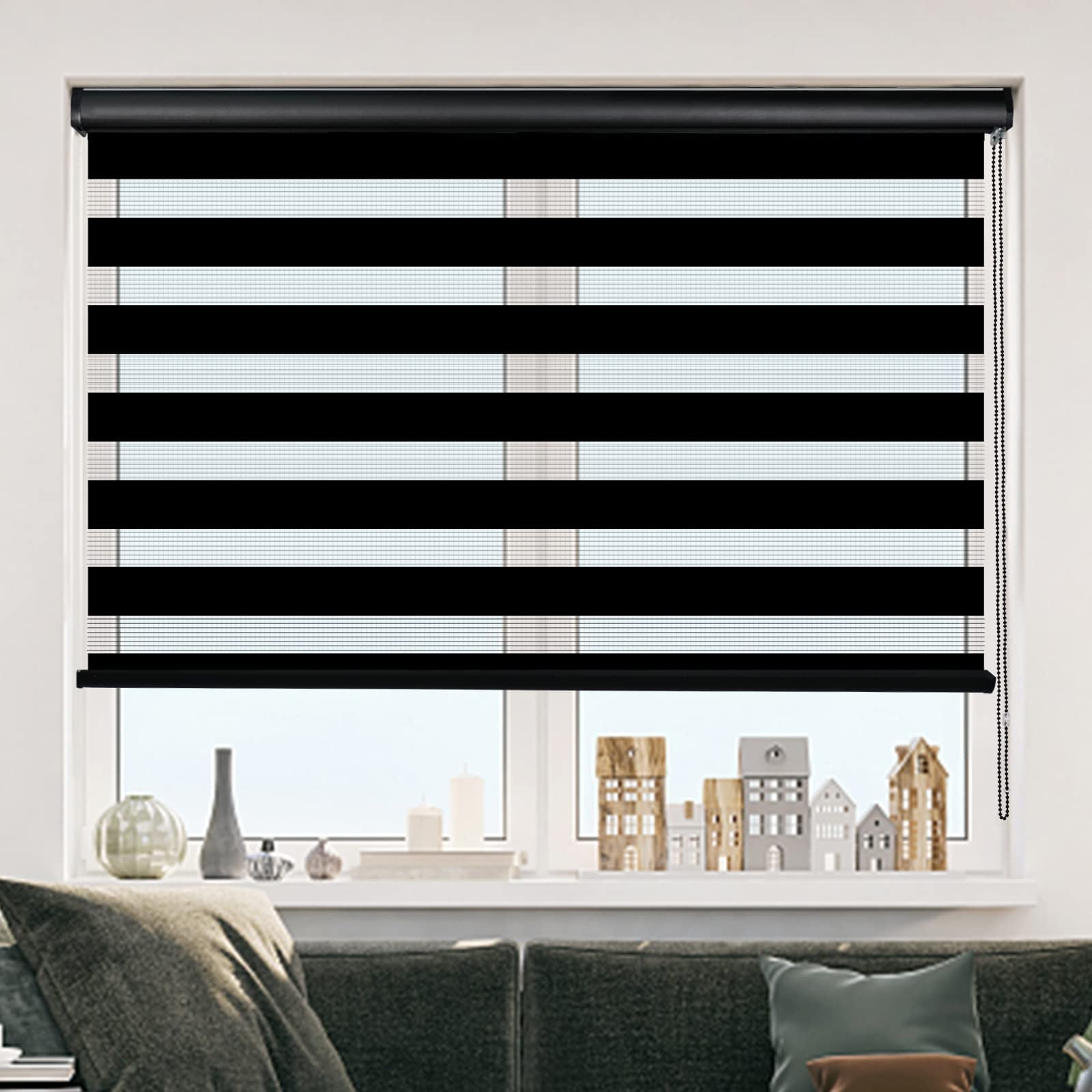  KCO Zebra Blinds for Windows, Dual Layer Roller Sheer Shades  Blinds for Day and Night, Light Control Window Treatments Shades with  Valance Cover, 20 W x 72 L, Marble Grey 