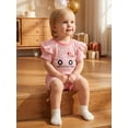 thumbnail image 4 of BemeyourBBs Toddler Baby Girl Birthday Outfit 1 2 3 4 Years Birthday Summer Clothes Casual Ballon Cake in Truck Letter Waffled Striped Ruffled Trim Short Sleeve T Shirt Tops and Shorts 2 Pcs Set, 4 of 9