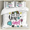 thumbnail image 3 of Inspirational Duvet Cover Set Twin Size, You and Me Quote with Rainbow Clouds and Hearts Love Romance Doodle Print, Decorative 2 Piece Bedding Set with 1 Pillow Sham, Multicolor, by Ambesonne, 3 of 3