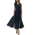 thumbnail image 2 of INSPIRE CHIC Women's Wide Leg Jumpsuits Chiffon V Neck Cocktail Sleeveless Jumpsuit 2XL Dark Blue, 2 of 6