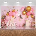 thumbnail image 2 of Girl 1st Birthday Backdrop Pink Balloons Gold Butterfly Sweet One Children Birthday Party Decoration Floral Photography(7X5FT), 2 of 4