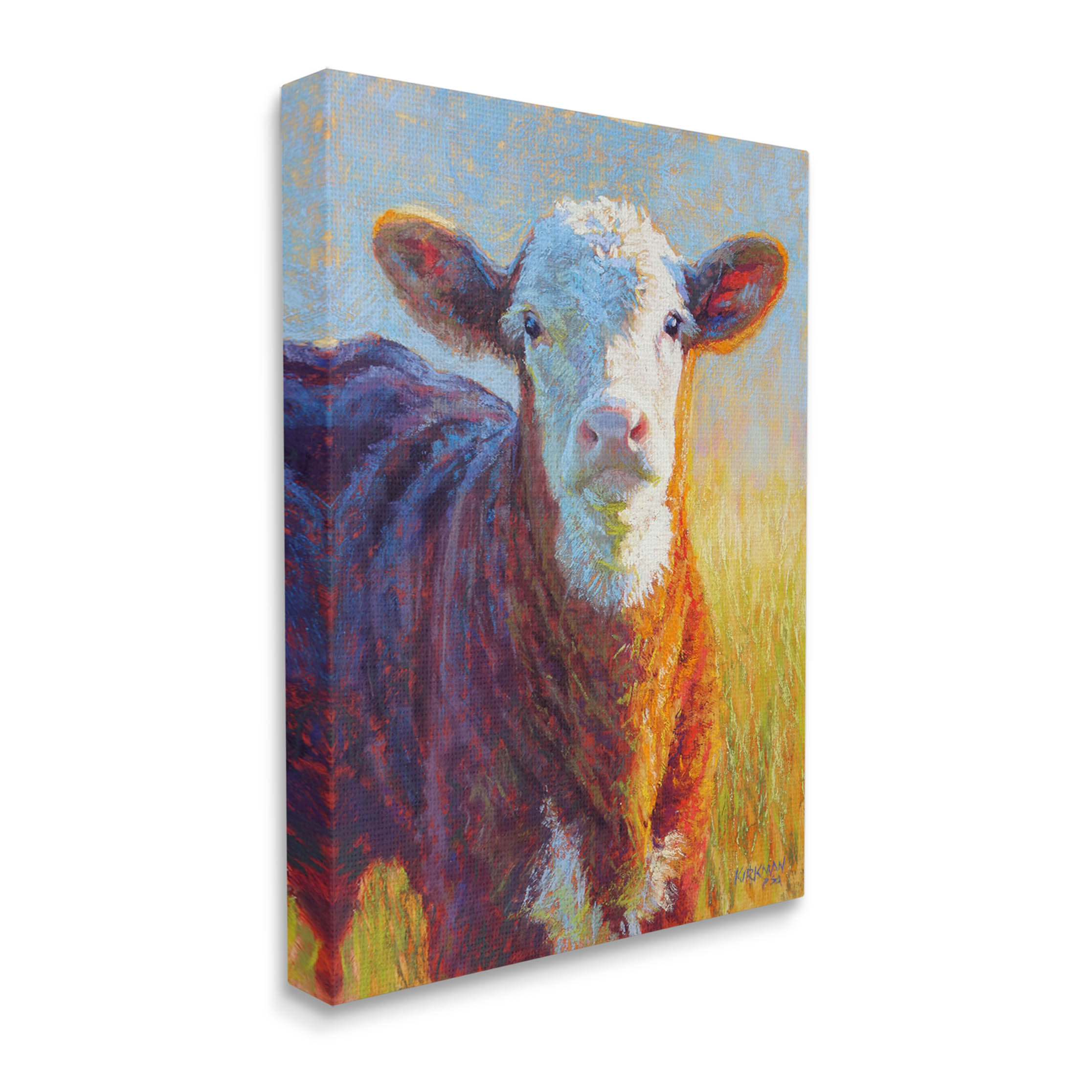 Happy Cow Farmhouse Grassland Animals & Insects Painting Gallery Wrapped Canvas Print Wall Art