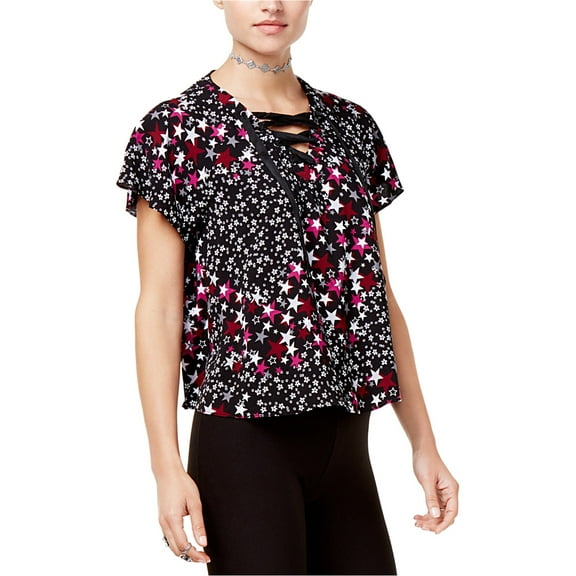 The Edit By Seventeen Womens 4th July Star Basic T-Shirt, Black, Juniors, Small