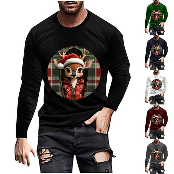 Visit the JURANMO Store Mens Big and Tall Christmas T Shirts Santa Graphic Long Sleeve Crew Neck Casual Tee Tops Fashion Holiday Party Tees Black XXL