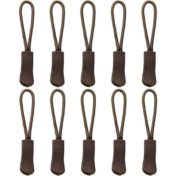 NAMZI 10Pcs Replacement Zipper Pulls Brown Zipper Pull Cord Extender for Backpacks, Jackets, Luggage, Purses, Handbags