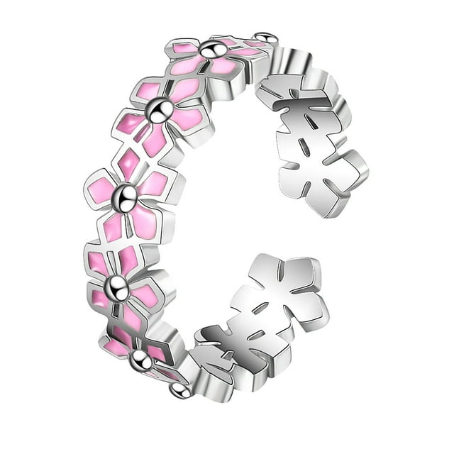Anillo de moda de las mujeres Abrir Anillos Ajustable Anillo de flores de color rosa Anillo Cute Girl Cumpleaños Regalo