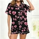 thumbnail image 2 of RKSTN Valentine's Day Gifts Women's Valentines Pajama Sets Plus Size Notch Collar Button Down Valentine Heart Print Short Sleeve T Shirt and Pjs Shorts 2PC Matching Set 2 Piece Summer Loungewear, 2 of 6
