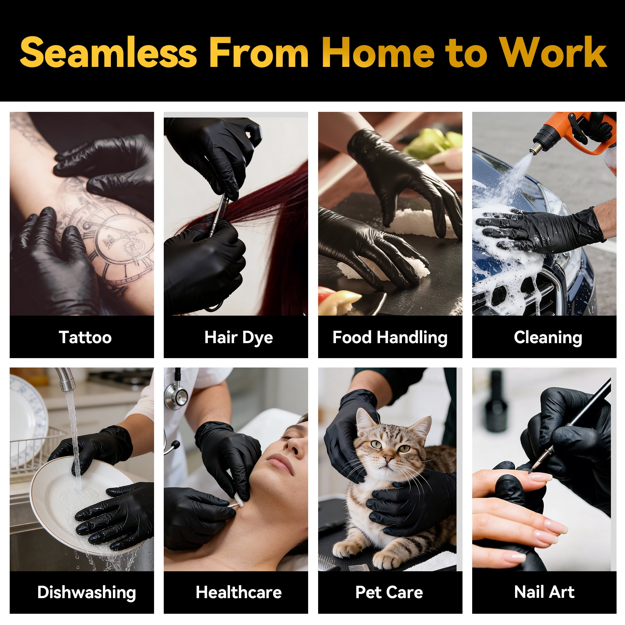 Black Nitrile Disposable Gloves 1000 Pcs, 5Mil Latex-Free and Powder-Free, Food Grade Safe for Food Processing, Kitchen, Cooking, Salons, Healthcare, Household Cleaning (L Size)