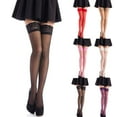 thumbnail image 4 of Qwertyu Women's Sexy Thigh High Tights Lace Top Black Silk Stockings Sheer Reflections Pantyhose 20D White, 4 of 4