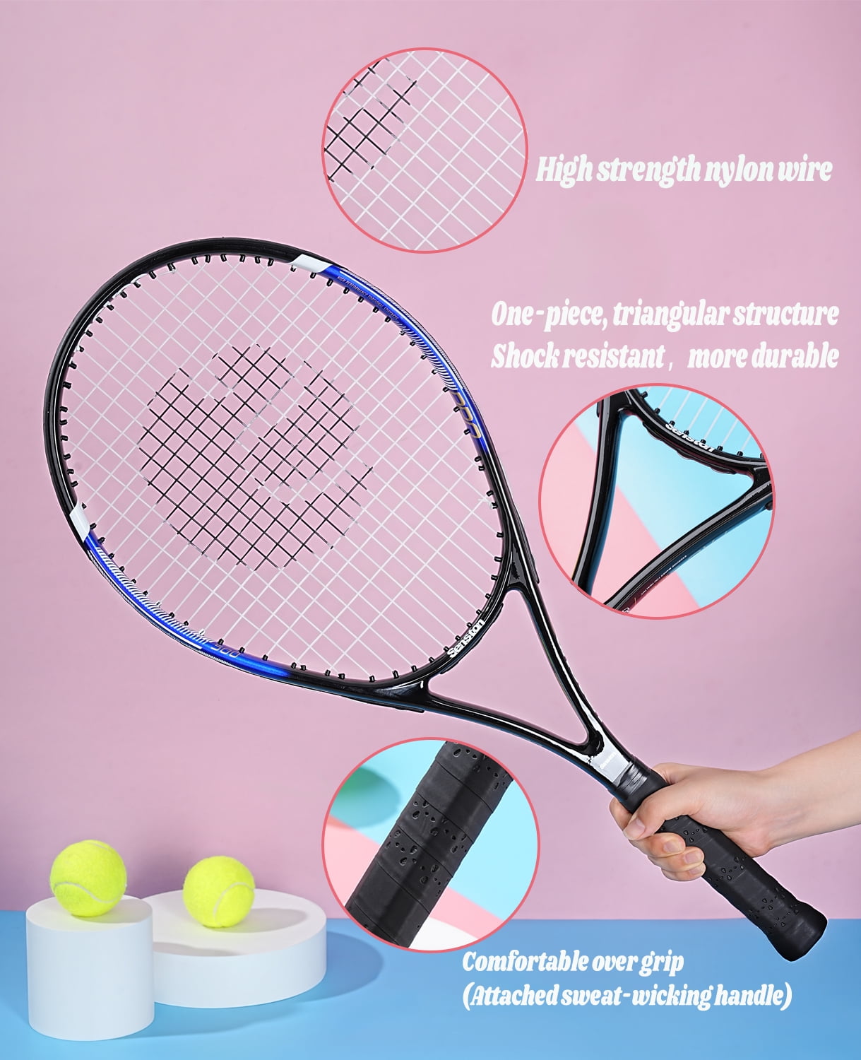 Senston Tennis Rackets for Adults 27 inch Tennis Racquets - 2 Player Tennis Racket Set with 3balls,2 Grips, 2 Vibration Dampers