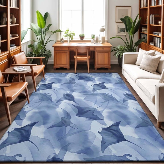 Area Rugs 4'x6'. Blue Fish Coastal Carpet Runner Indoor Outdoor Rugs Home Decor Aesthetic, Watercolor Beach Ocean Nautical Non Slip Mats Washable Accent Rug for Living Room Bedroom